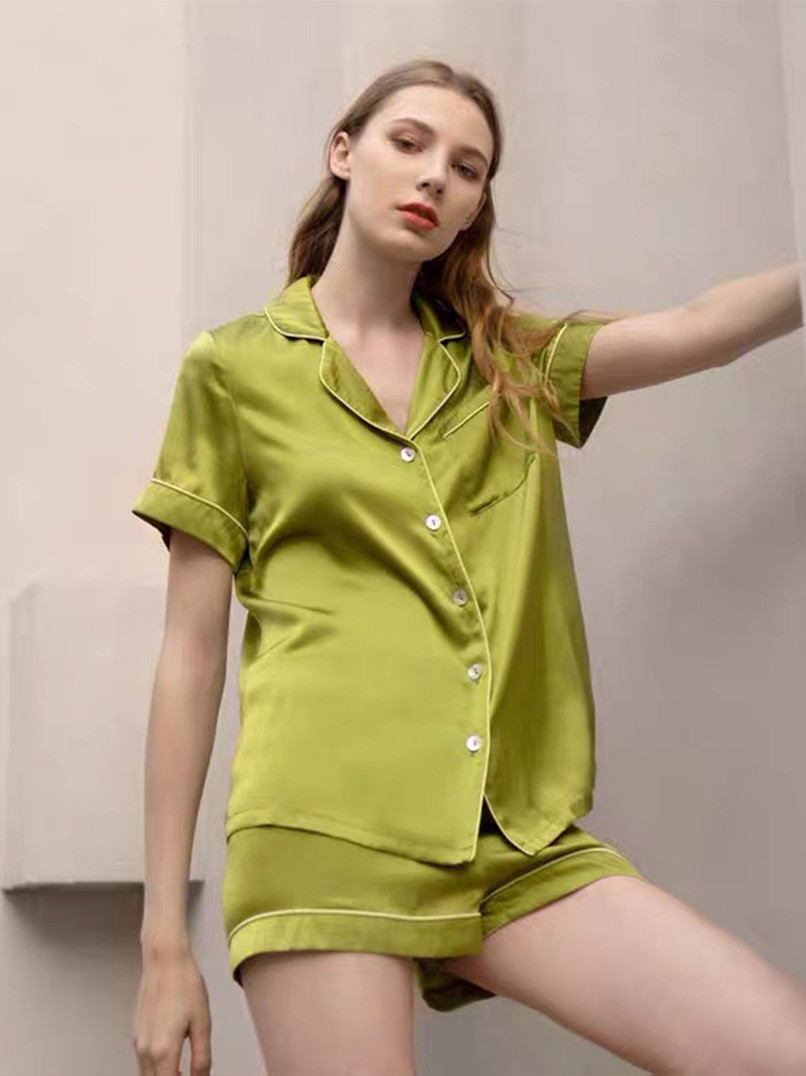 Summer Short Sleeves Silk Pajamas Set | Silk Pajamas Set | Short Silk Pajamas