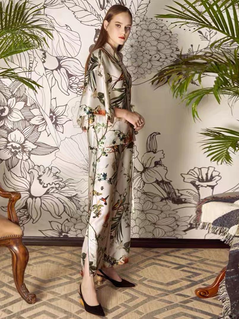 Printed Lady Silk Pajama Set | Printed Pajama Set | Lady Pajama Set