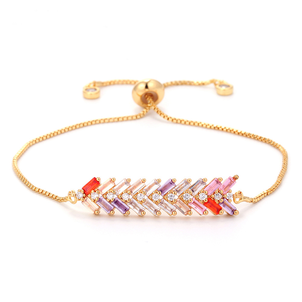 Gold Arrow Inlay Colorful Crystal charm with Adjustable Strape Bracelet bangle