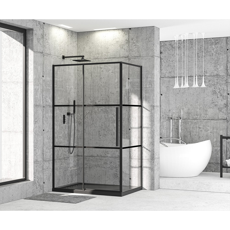 Grey Glass Square Sliding Shower Room