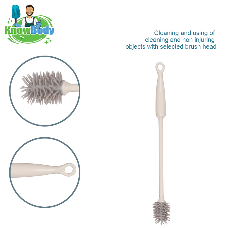 Silicone bottle cleaning brush with long handle