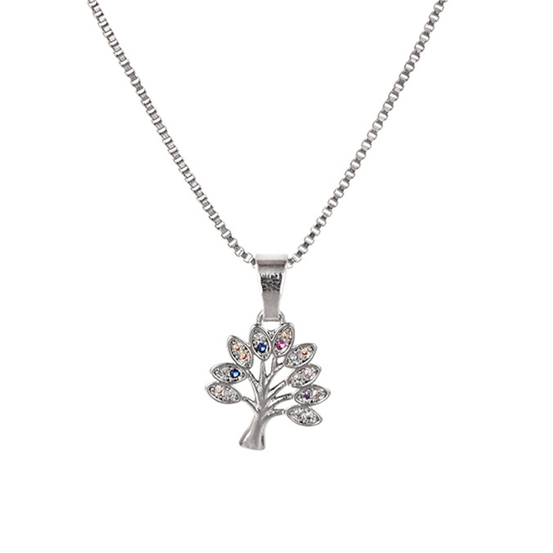 White Silver Plated Tree of Life Necklace