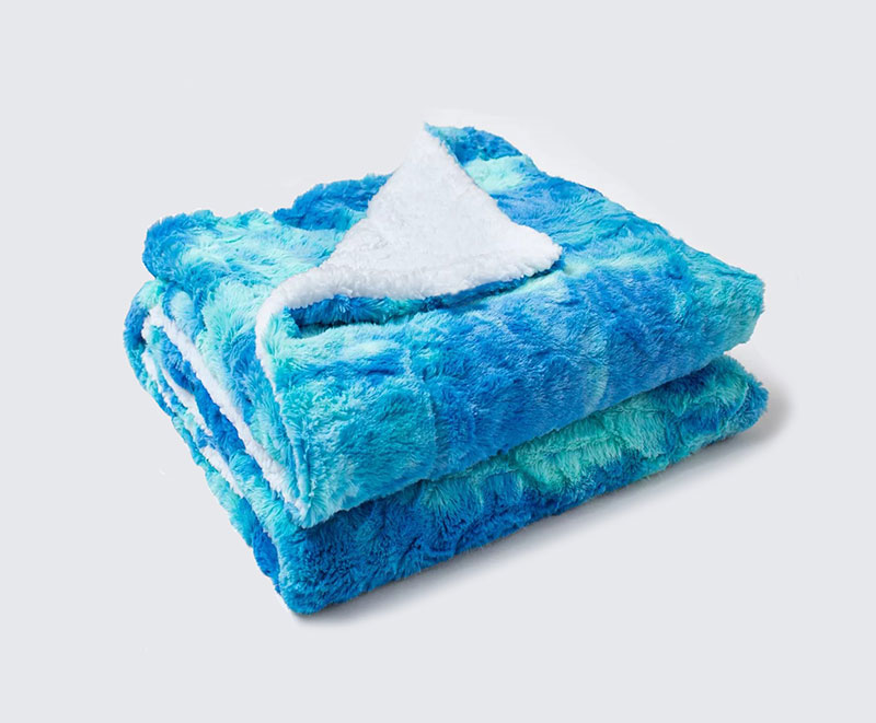 Romantic blue ocean tie-dyed PV fur blanket 1010412