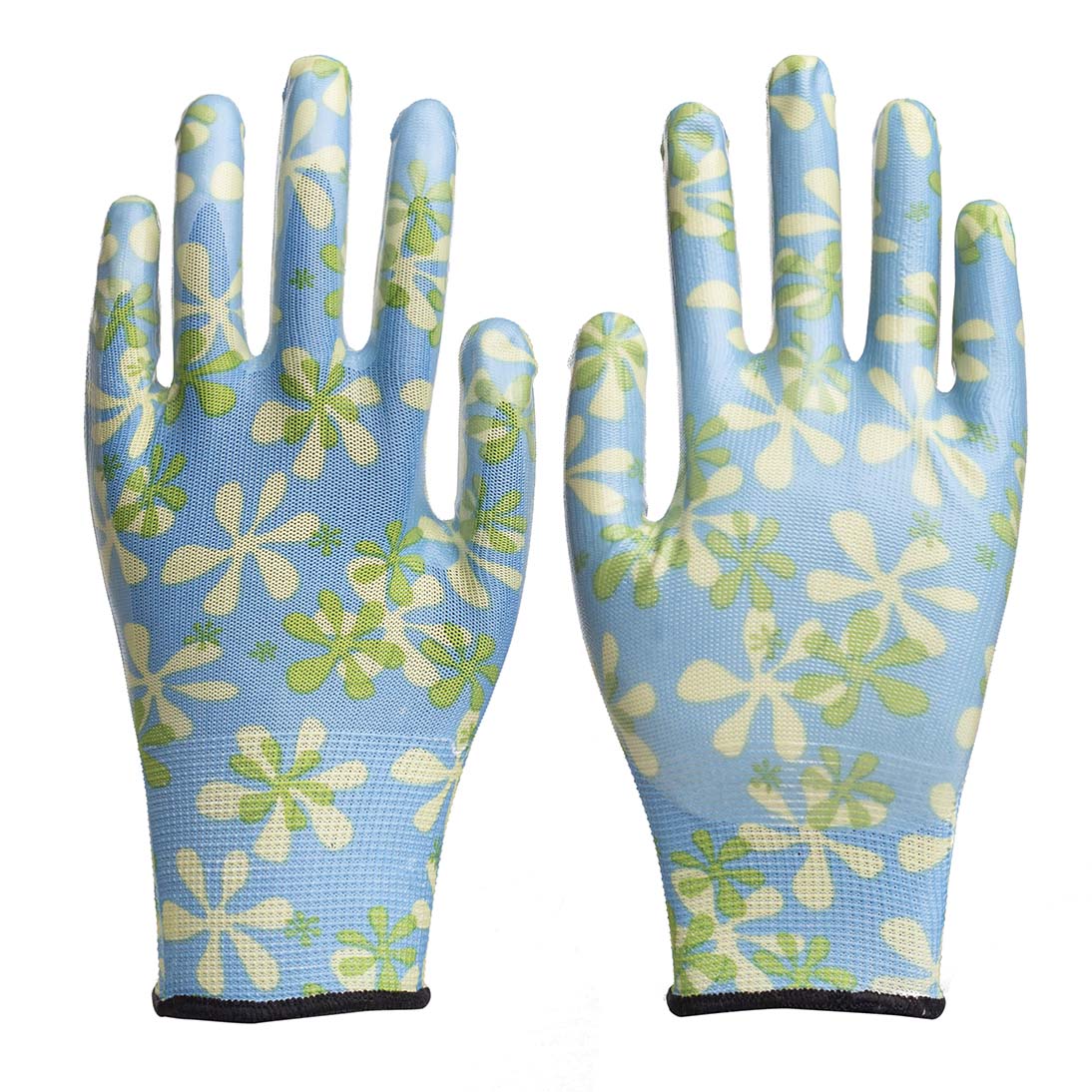 13G printed polyester garden glove smooth nitrile palm coated 