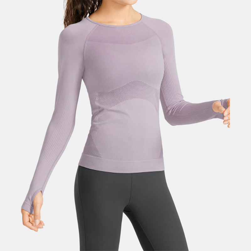 Long sleeves workout training compression crop top gym women sport T shirt