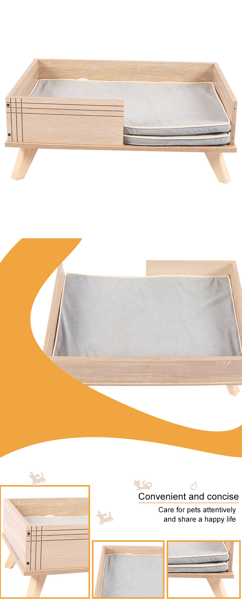 rectangular solid wood cat bed pet supplies
