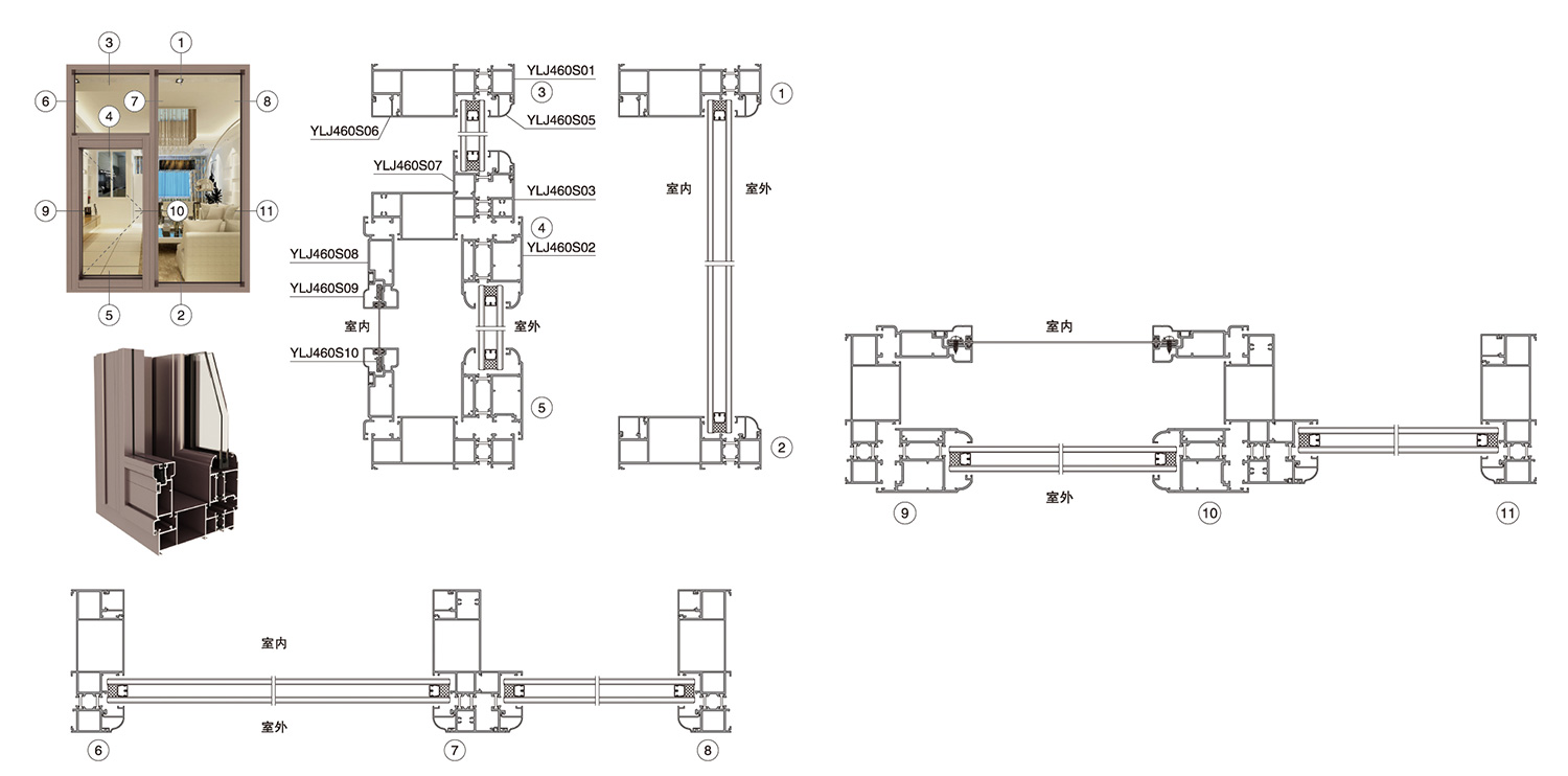 60S series heat insulation inner casement window with yarn