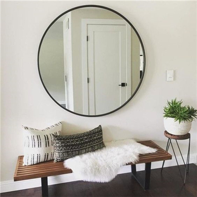 Metal Framed Round Bathroom Led Mirror With Iron Straps