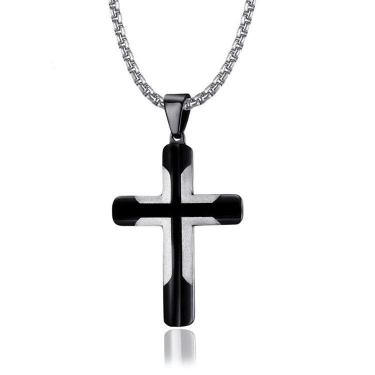 Stainless Steel Cross Shaped Diamond Pendant Necklace