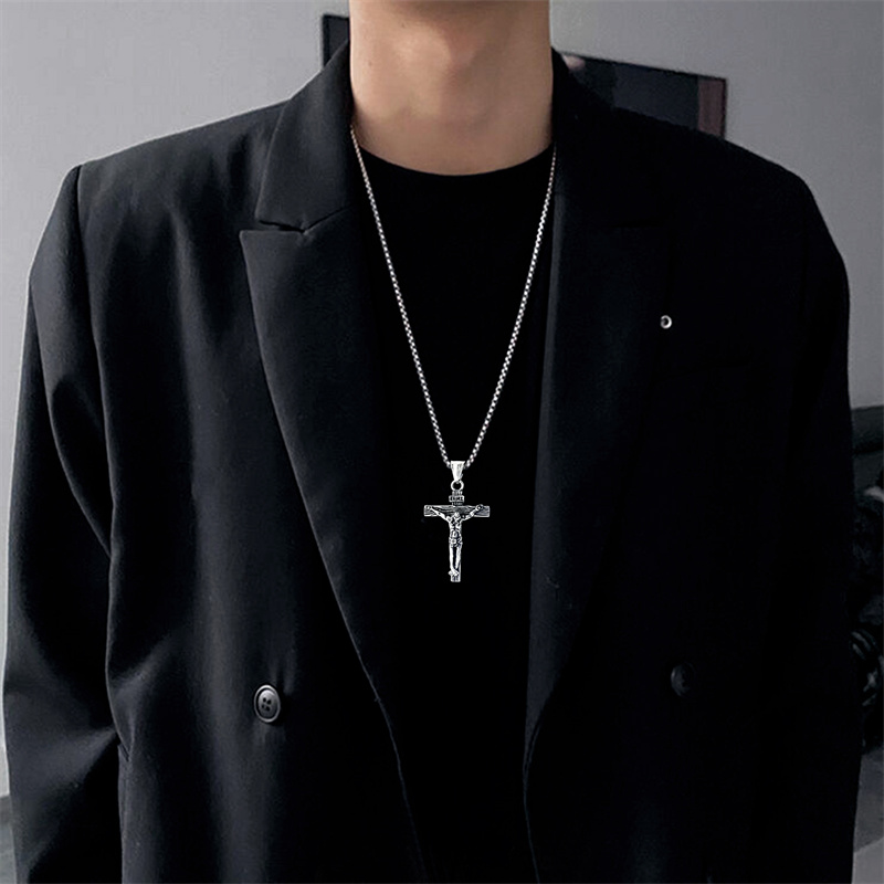 Men's Silver Crucifix Chain Necklace