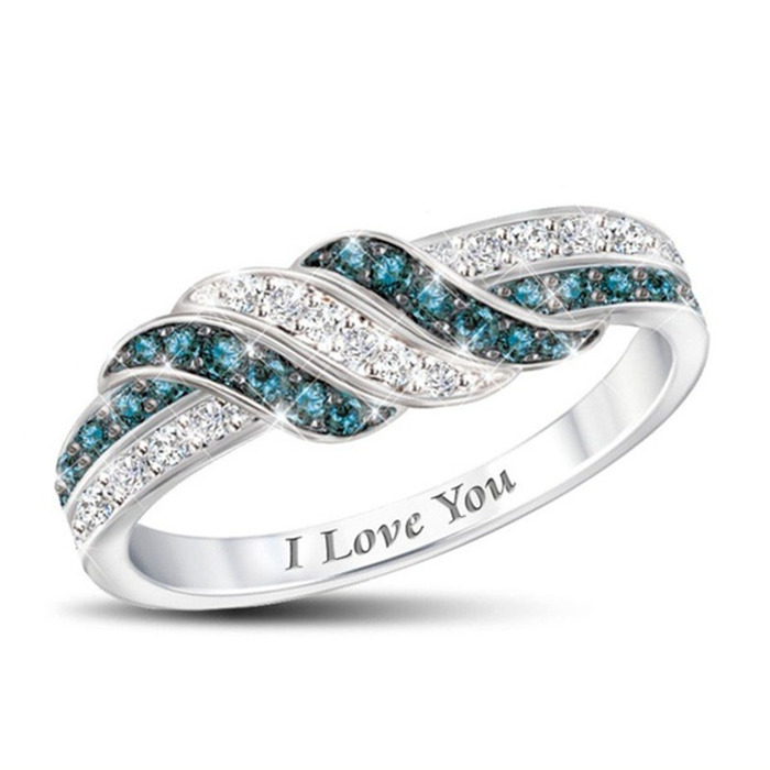 Blue and white diamond ring