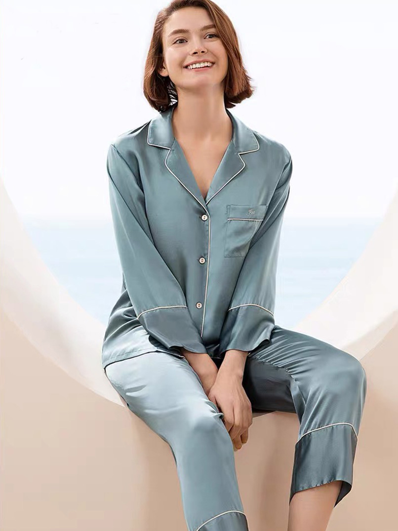 Pure Colour Short Style With Oblique V-Neck | V-Neck Silk Pajamas | Short Style Silk Pajamas