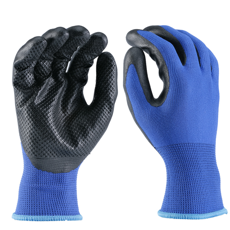 13G polyester glove embossed latex palm coating