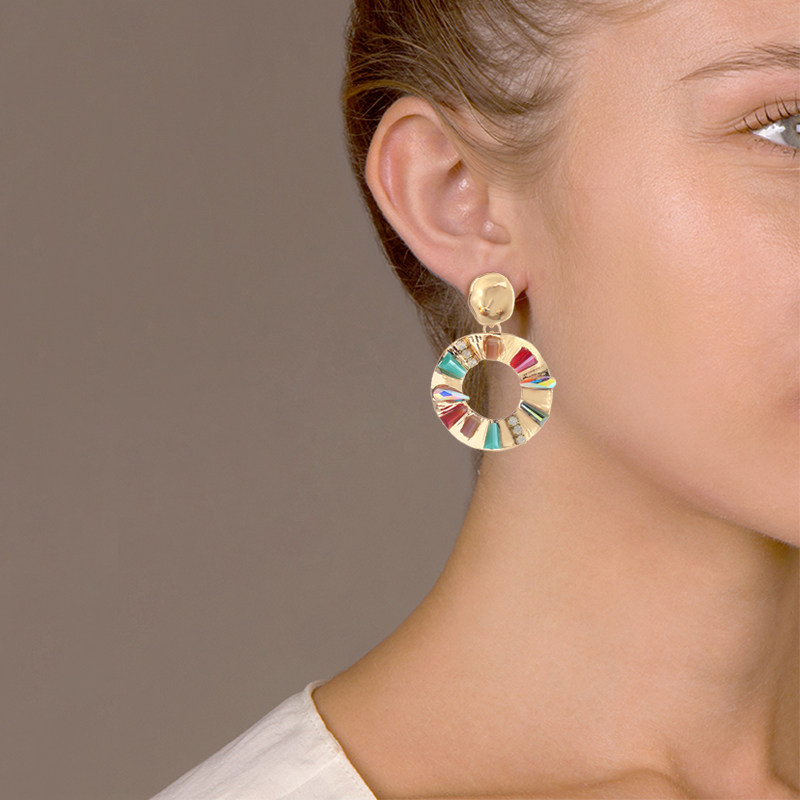 Crystal alloy geometric earrings | alloy geometric earrings | geometric earrings