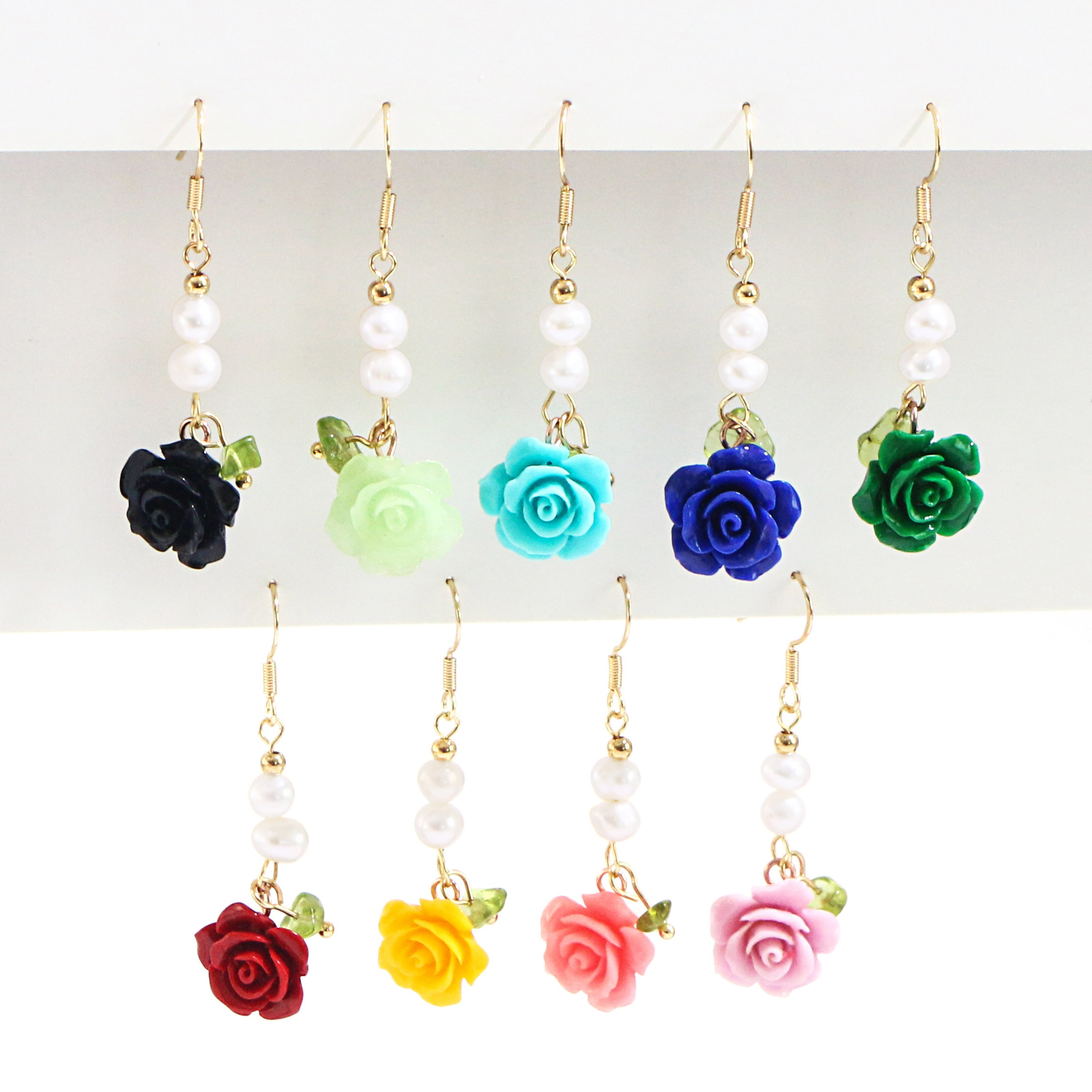 Colorful Flower Pearl Dangle Earrings