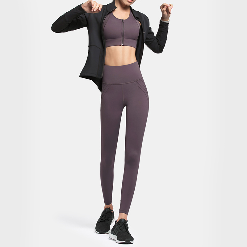 women fitness clothing yoga set with zipper gym sportswear high impact leggings sets