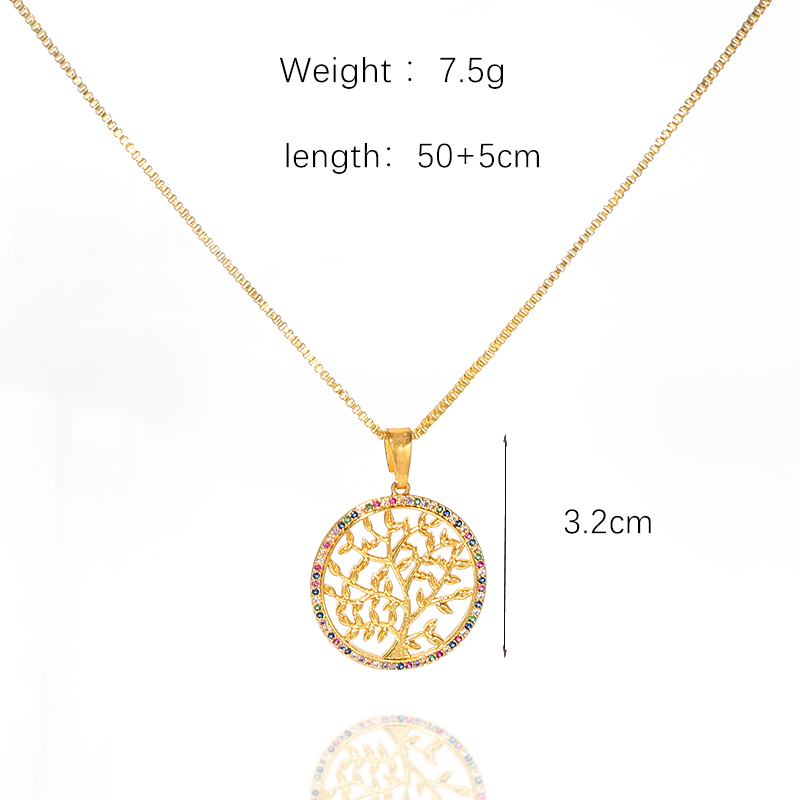 CZ Circle with Tree Pendant Necklaces