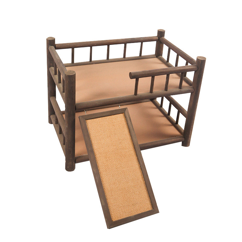 Double deck solid wood cat bed pet supplies