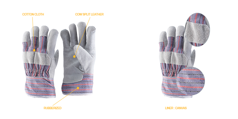 Cow split gloves | Leather canvas gloves | Ubberized gloves