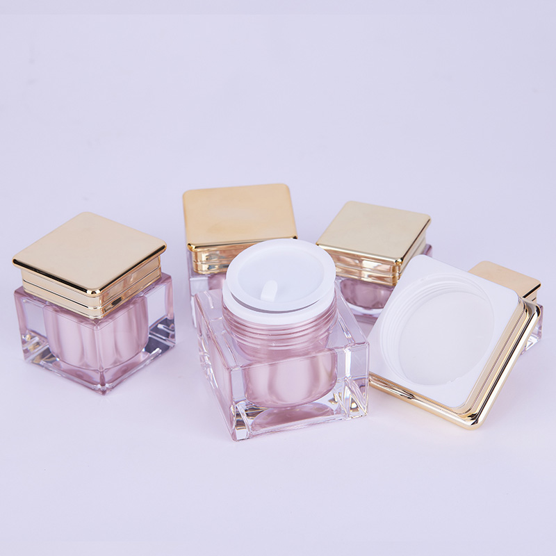 Gold Square Cover Thick Wall Acrylic Jar
