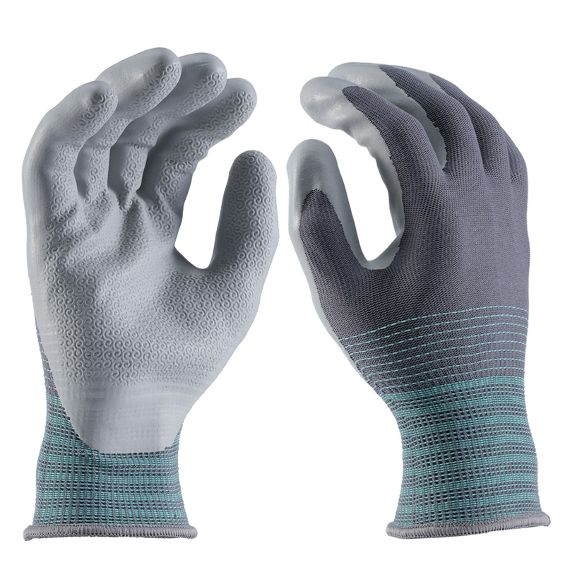 15G polyester glove latex palm embossed
