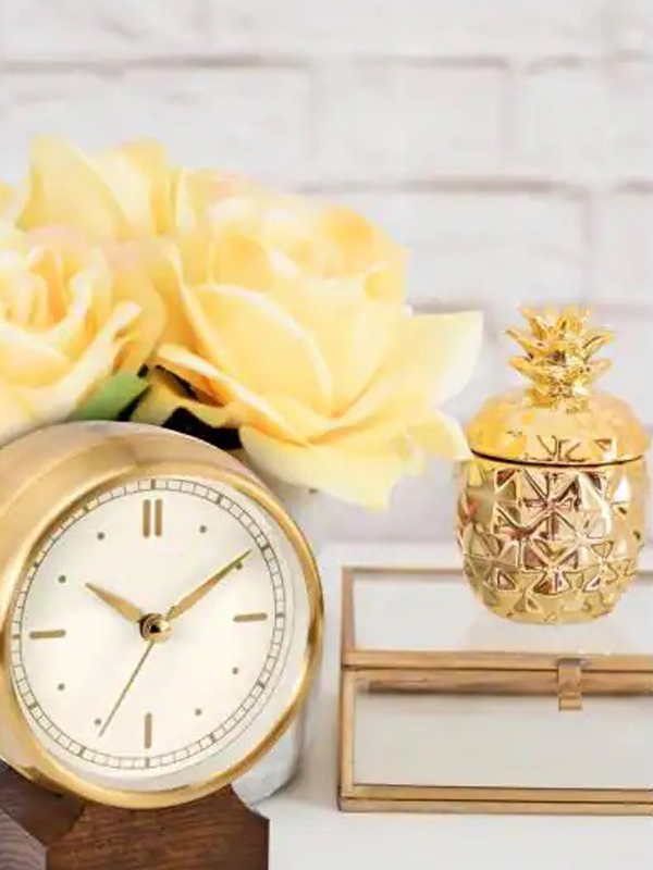 Contemporary gold Table clock with bluetooth