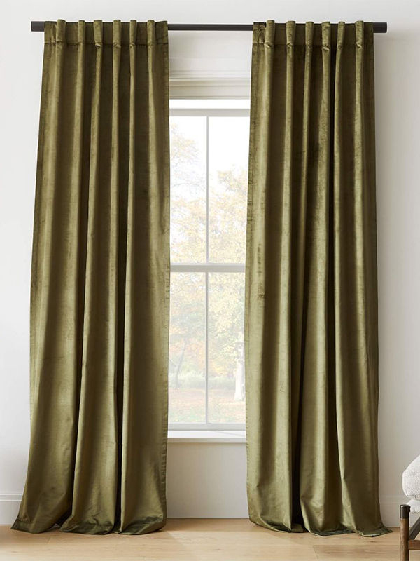 Glossy velvet curtains - dark olive