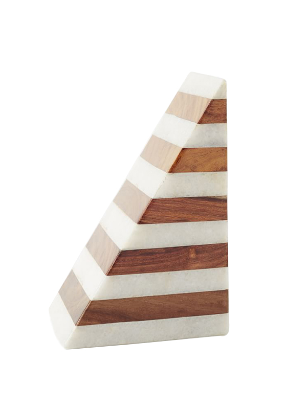 Striped marble and wood bookends