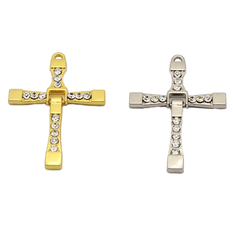 Gold and Silver Plated Rhinestone Cross Pendants Necklaces Keychains
