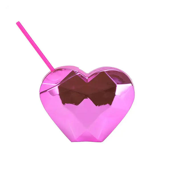Valentines day plastic straw heart shaped disco ball cup